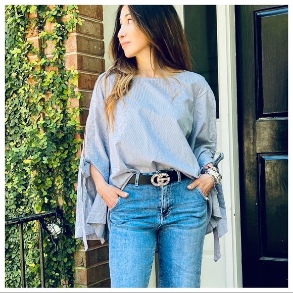 Most Fabulous Striped Bell tie Sleeves Tunic Top - Picture 3 of 10